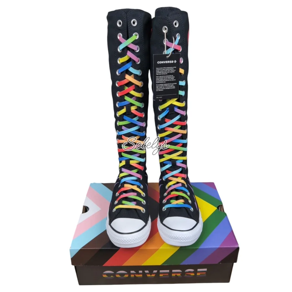 Converse Pride XXHI Rainbow Flame Elastic Lace Knee High Sneaker Boot Bundle 7.5 - Picture 2 of 10